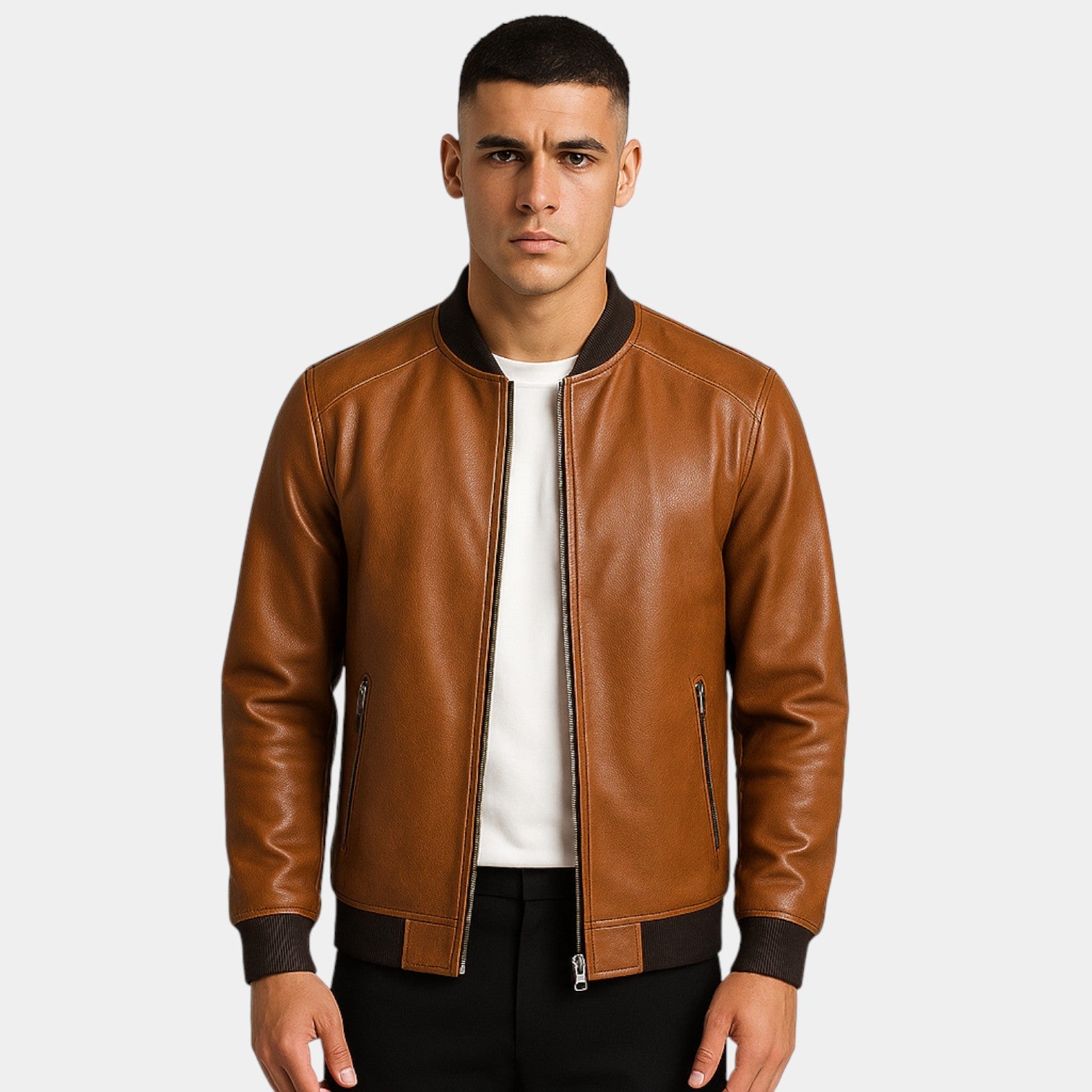 Veste en Cuir Homme Style Coréen au Design Épuré