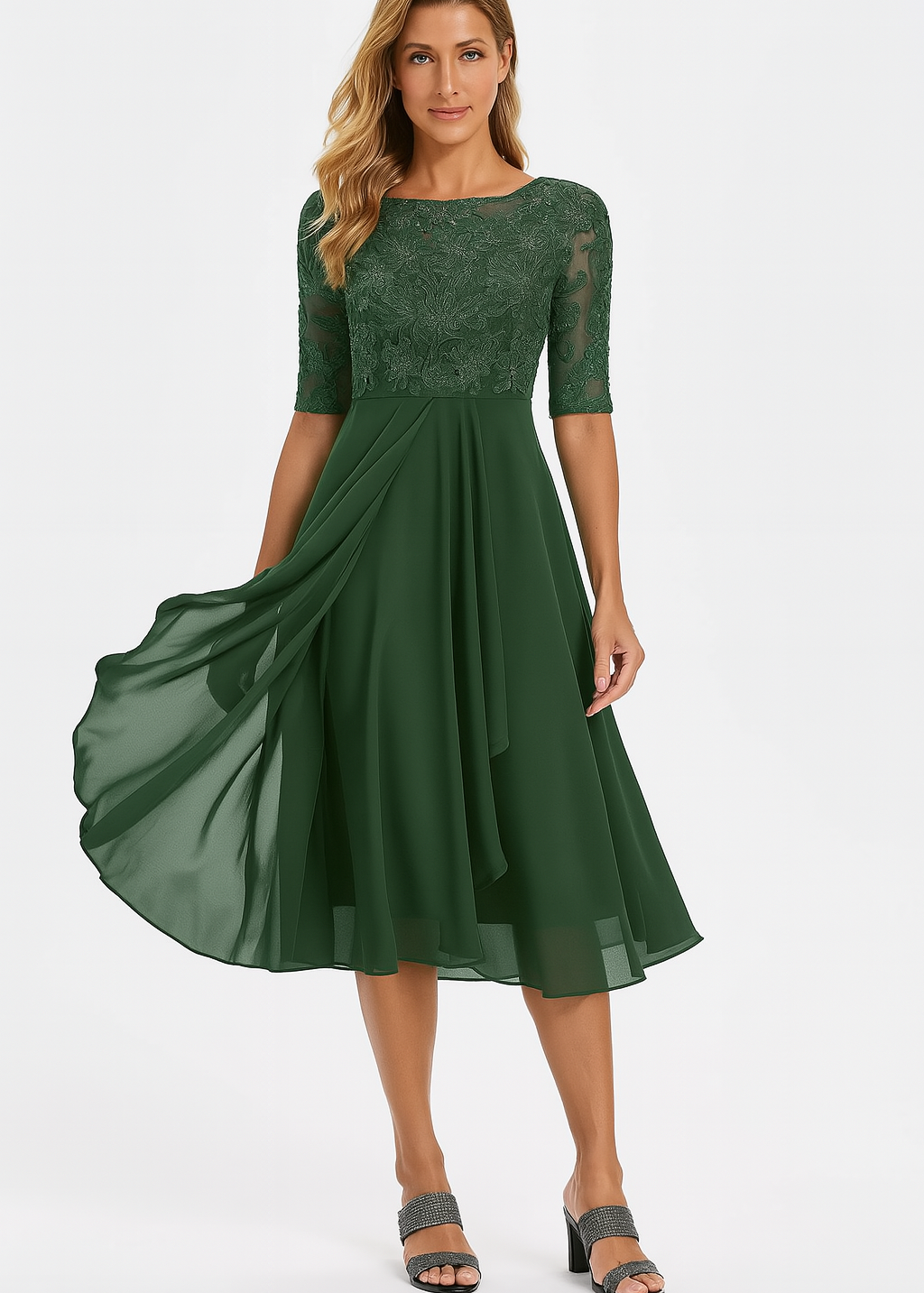 Robe festive élégante pour femmes en dentelle et chiffon