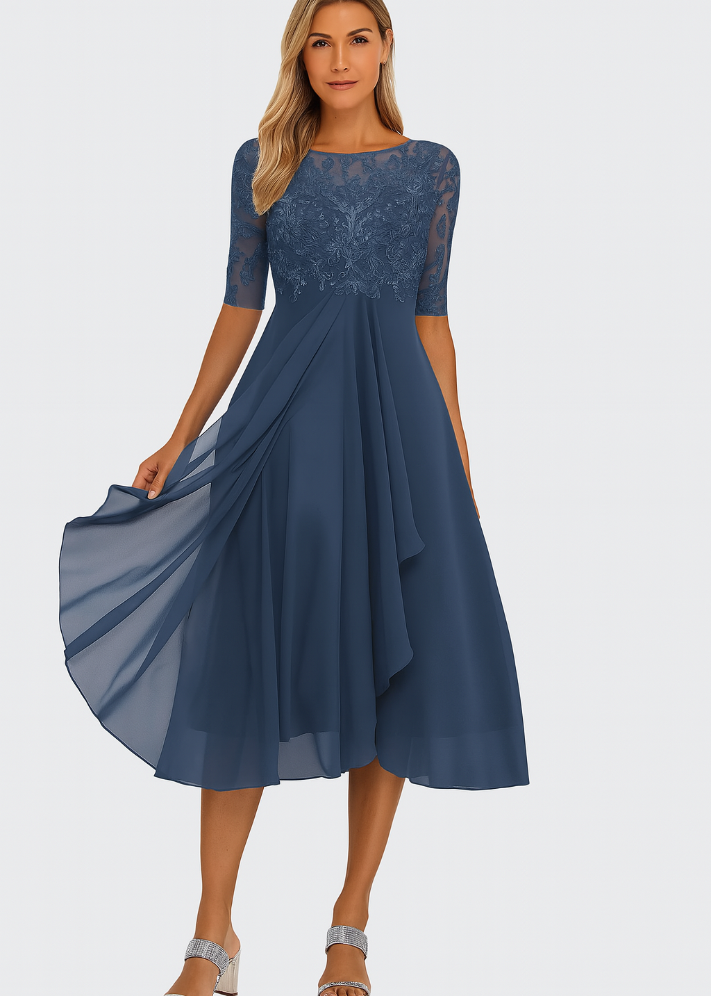 Robe festive élégante pour femmes en dentelle et chiffon