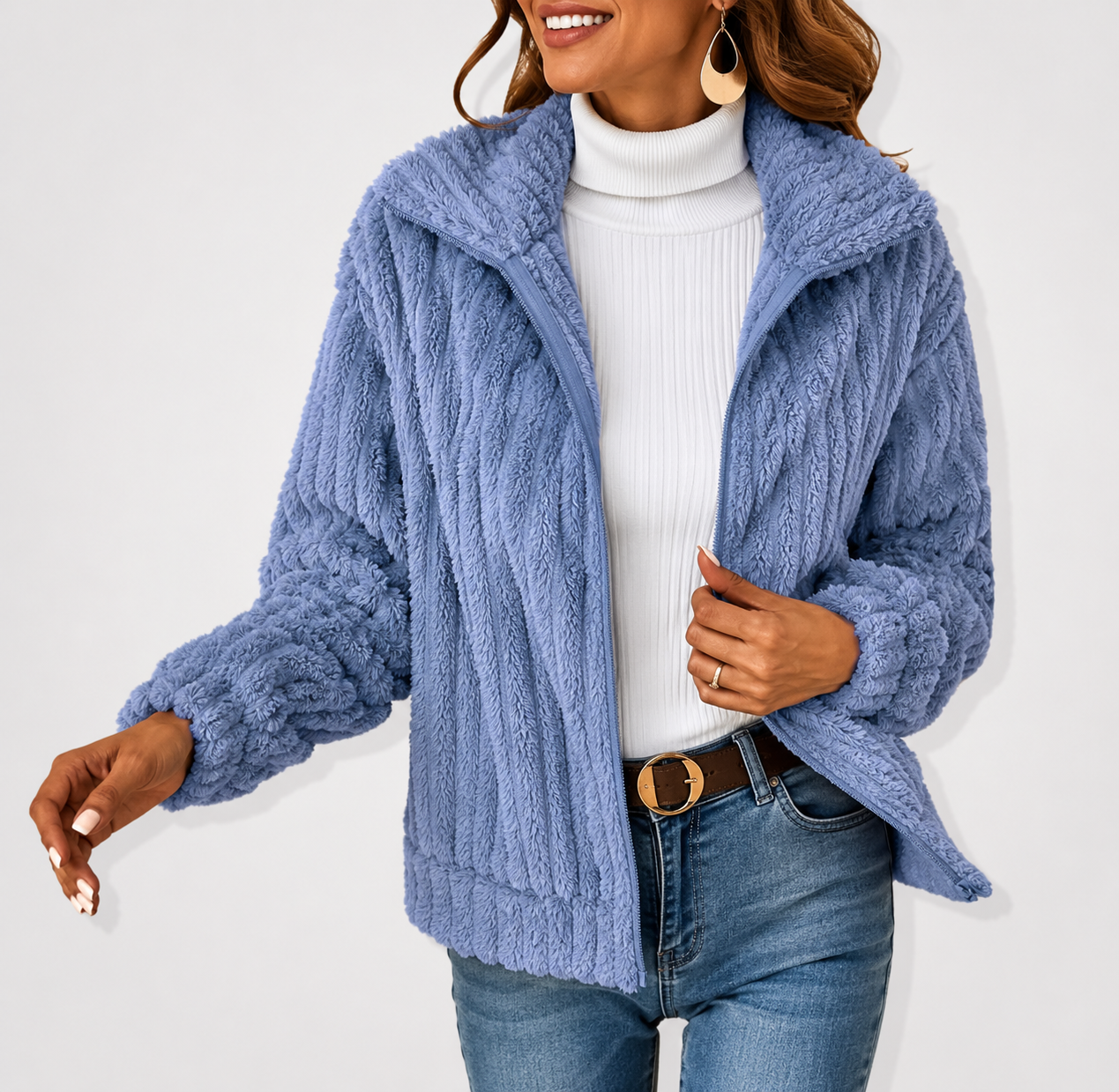 Gilet en Fleece Douillet Femme avec Zip et Col Montant