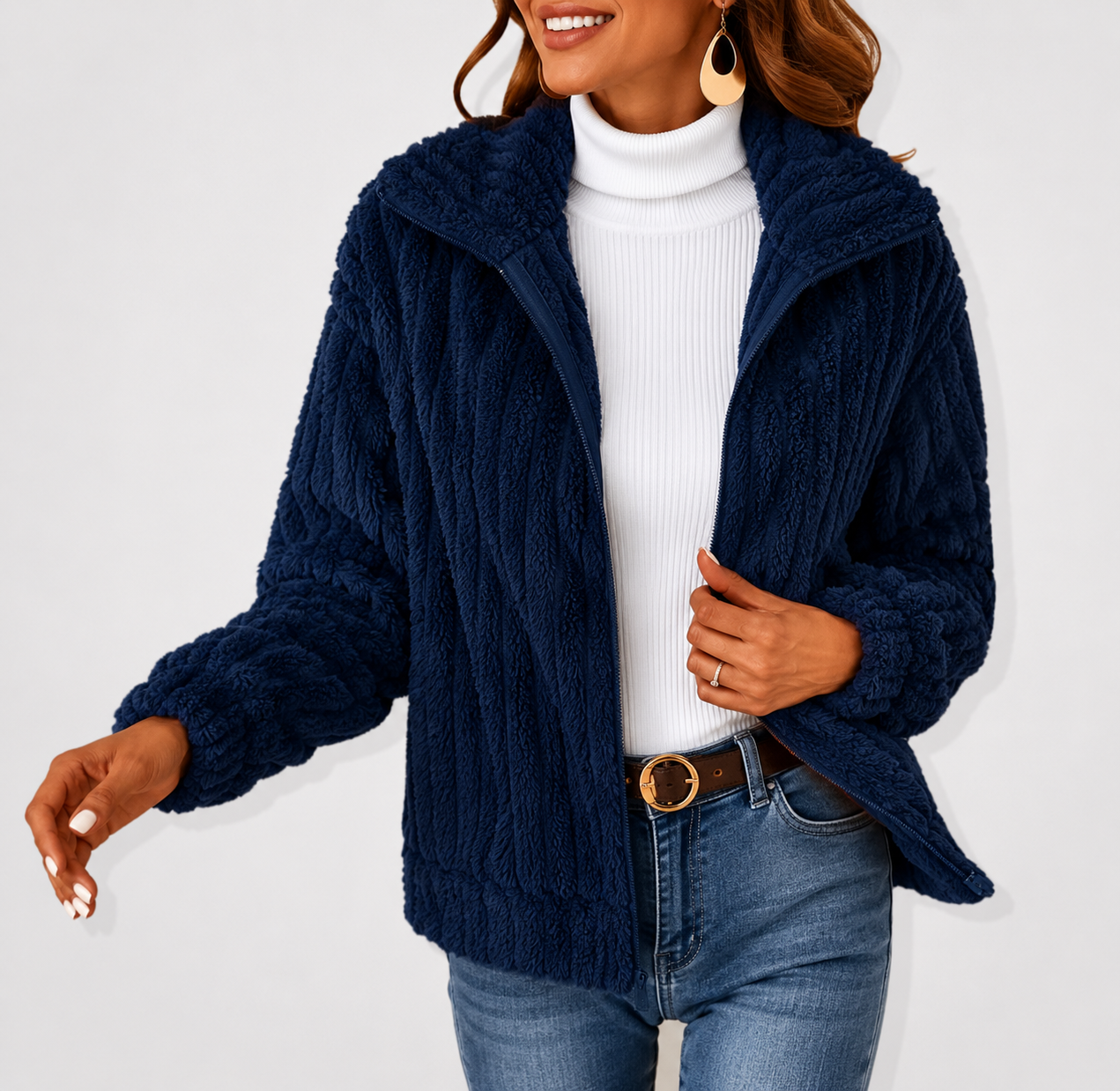 Gilet en Fleece Douillet Femme avec Zip et Col Montant
