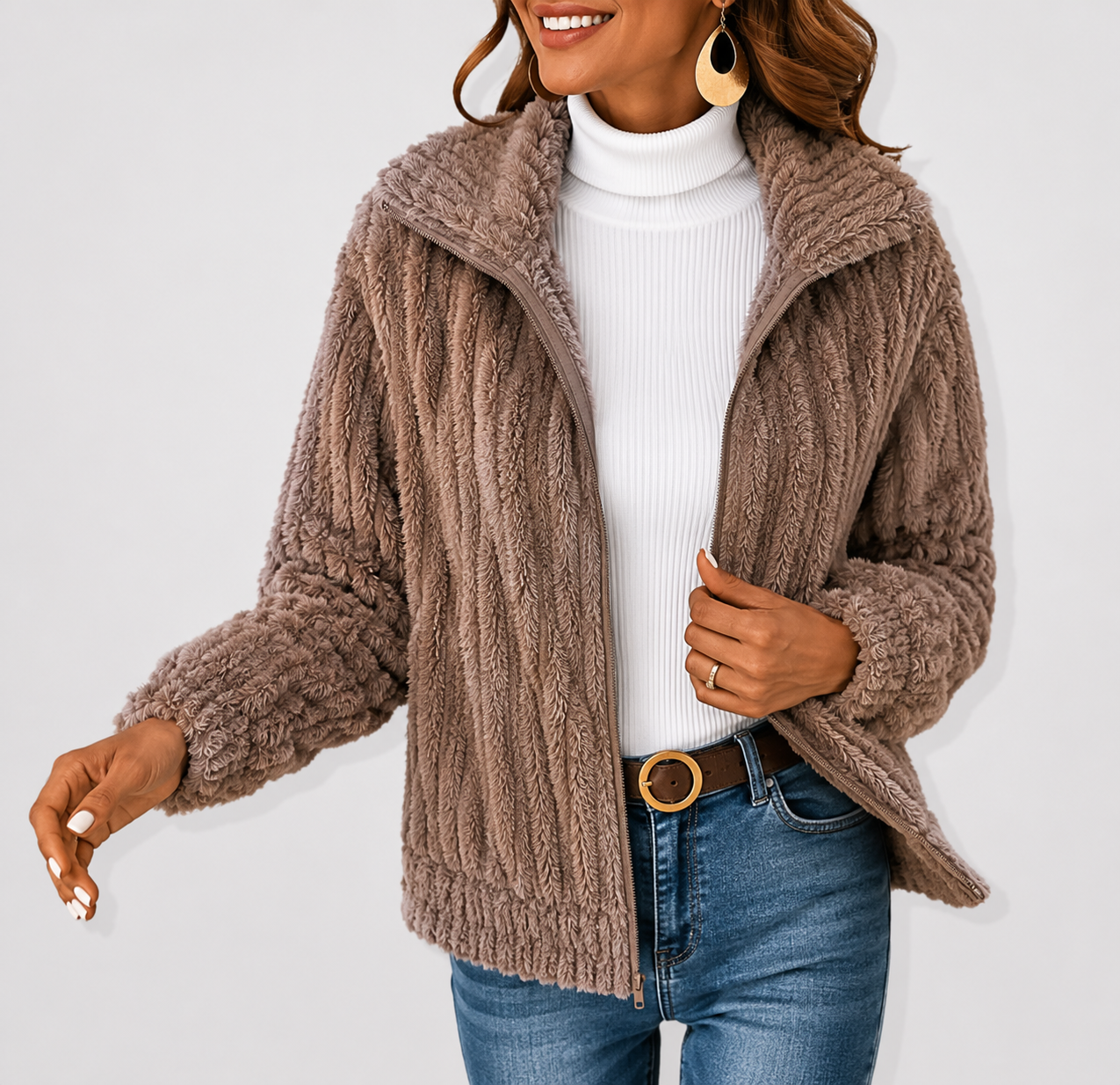 Gilet en Fleece Douillet Femme avec Zip et Col Montant