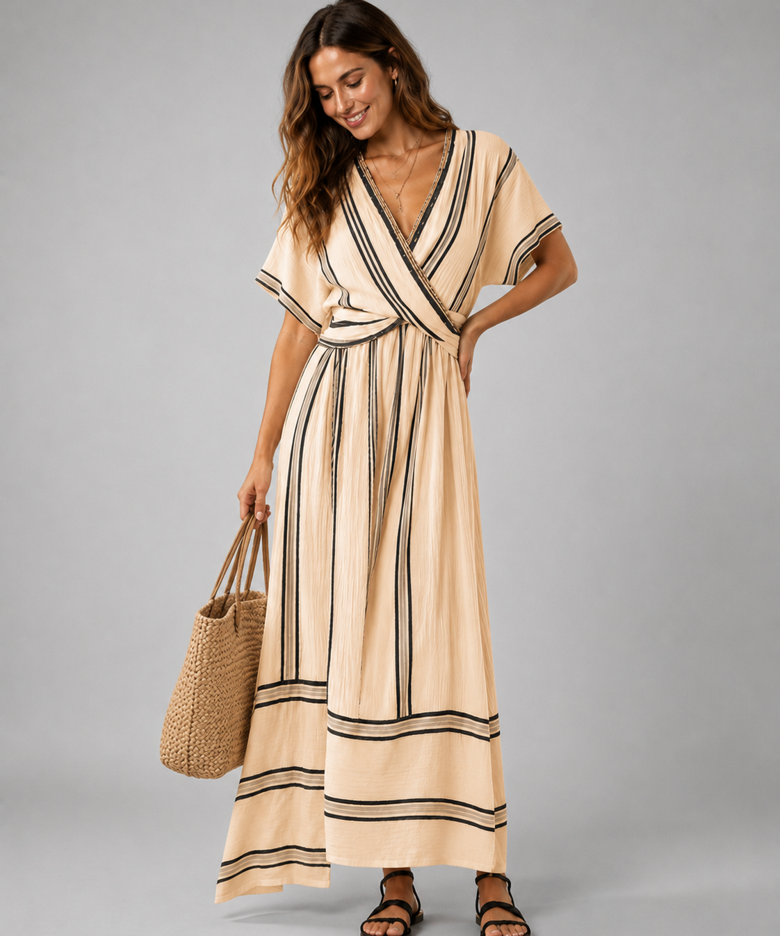 Robe Maxi Tissée – Coupe Fluide Bohème, Tombé Élégant, Pour Vacances et Cérémonies