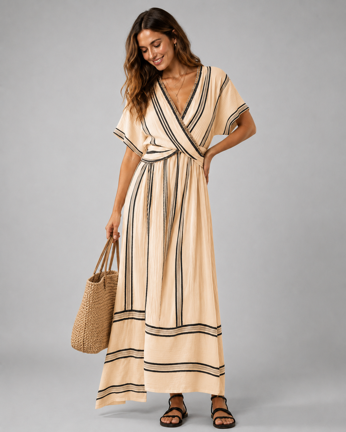 Robe Maxi Tissée – Coupe Fluide Bohème, Tombé Élégant, Pour Vacances et Cérémonies
