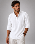 Chemise Henley en Coton et Lin – Manches Longues, Coupe Décontractée, Pour le Quotidien