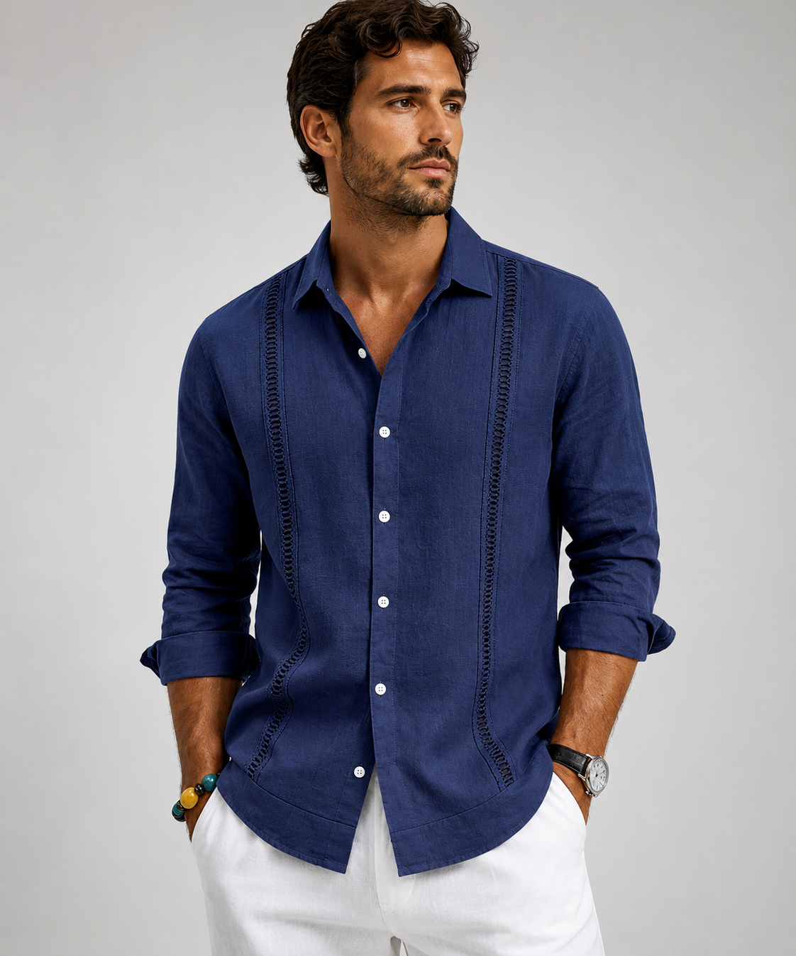 Chemise Homme en Lin – Manches Longues, Texture Froissée, Style Décontracté