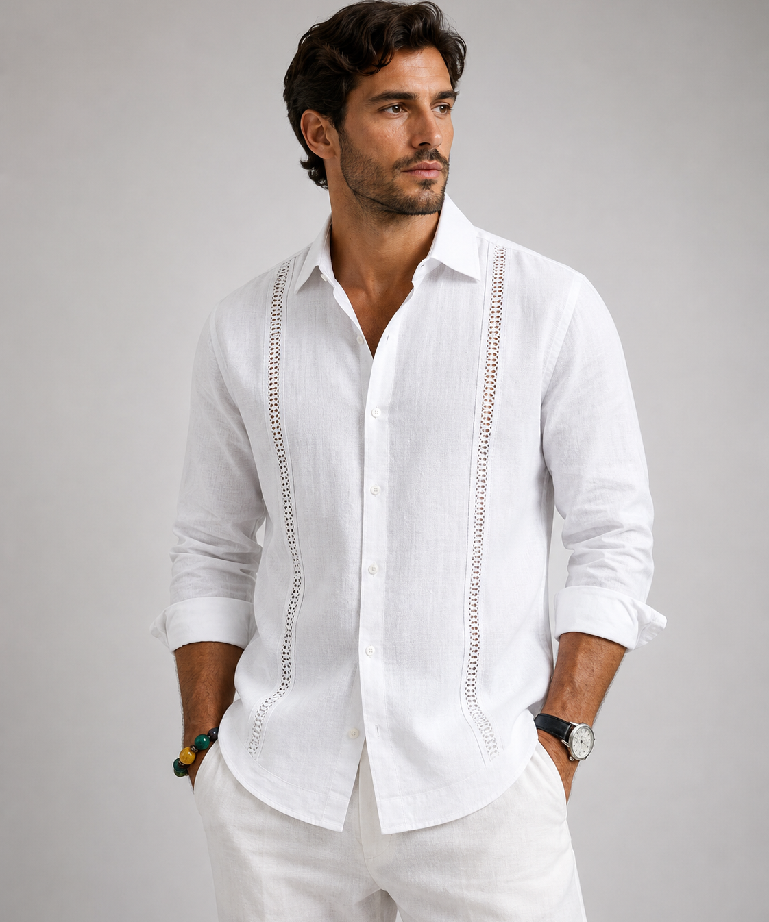 Chemise Homme en Lin – Manches Longues, Texture Froissée, Style Décontracté