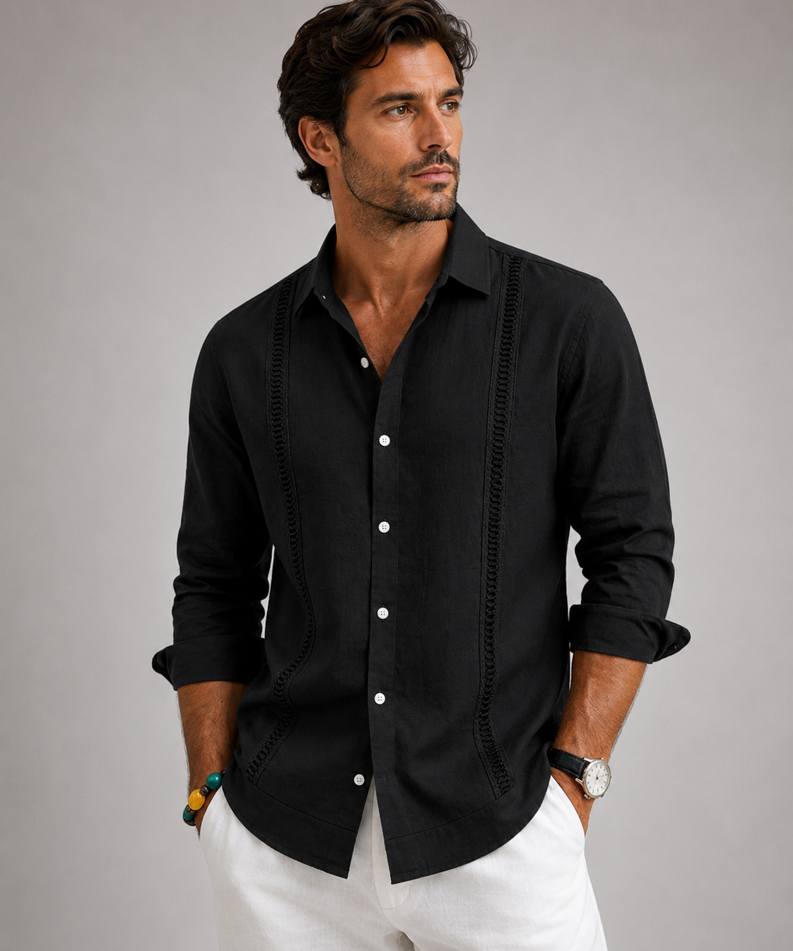 Chemise Homme en Lin – Manches Longues, Texture Froissée, Style Décontracté