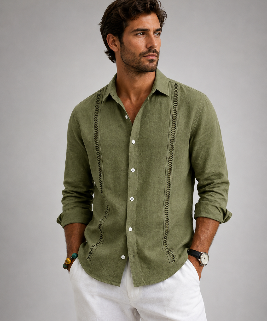 Chemise Homme en Lin – Manches Longues, Texture Froissée, Style Décontracté