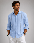 Chemise Homme en Lin – Manches Longues, Texture Froissée, Style Décontracté