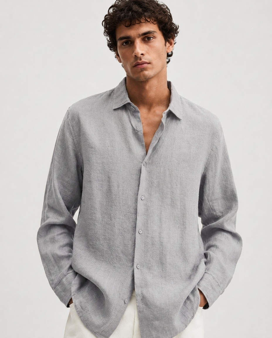 Chemise en Lin à Manches Longues – Tissu Respirant Coupe Classique Pour le Quotidien