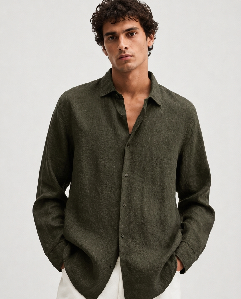 Chemise en Lin à Manches Longues – Tissu Respirant Coupe Classique Pour le Quotidien