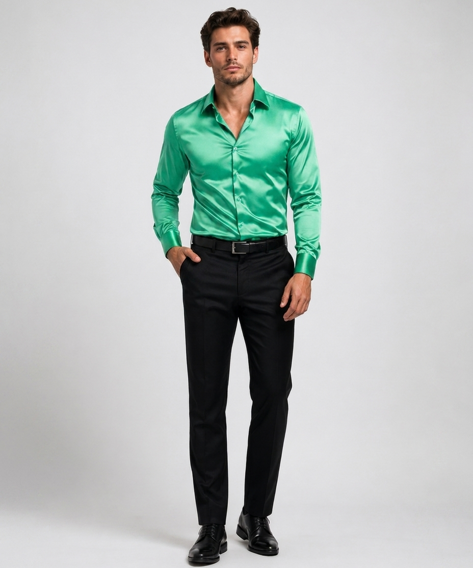 Chemise en Soie pour Homme – Col italien patte boutonnée bureau et cérémonie