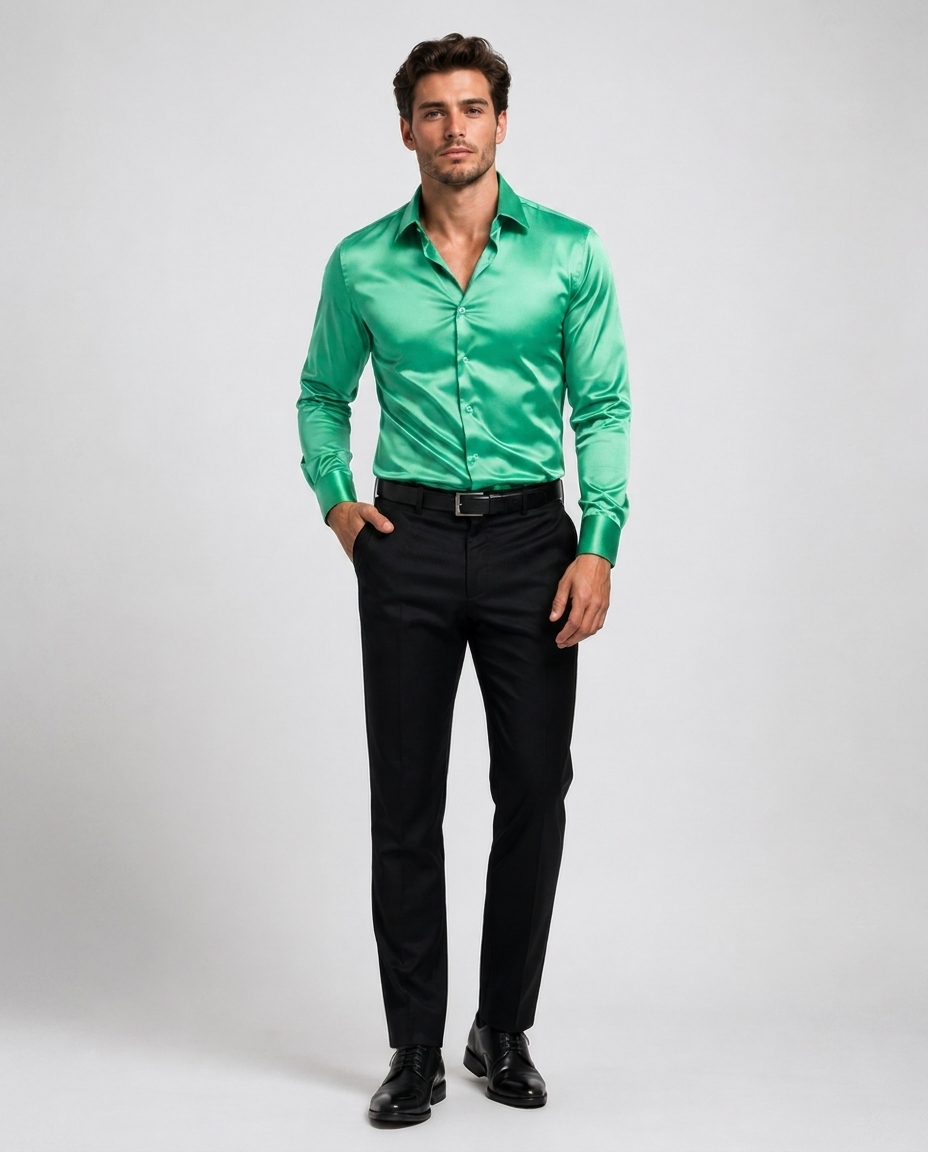 Chemise en Soie pour Homme – Col italien patte boutonnée bureau et cérémonie
