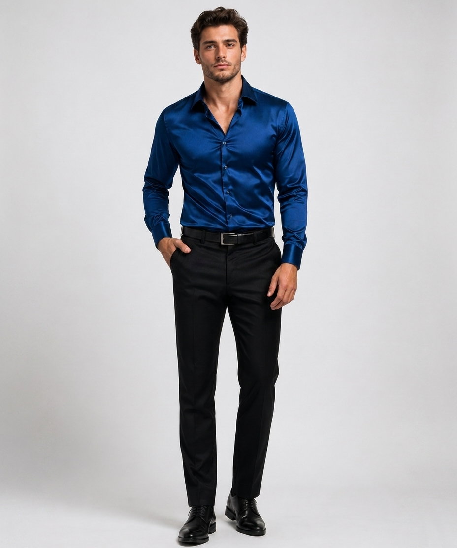 Chemise en Soie pour Homme – Col italien patte boutonnée bureau et cérémonie