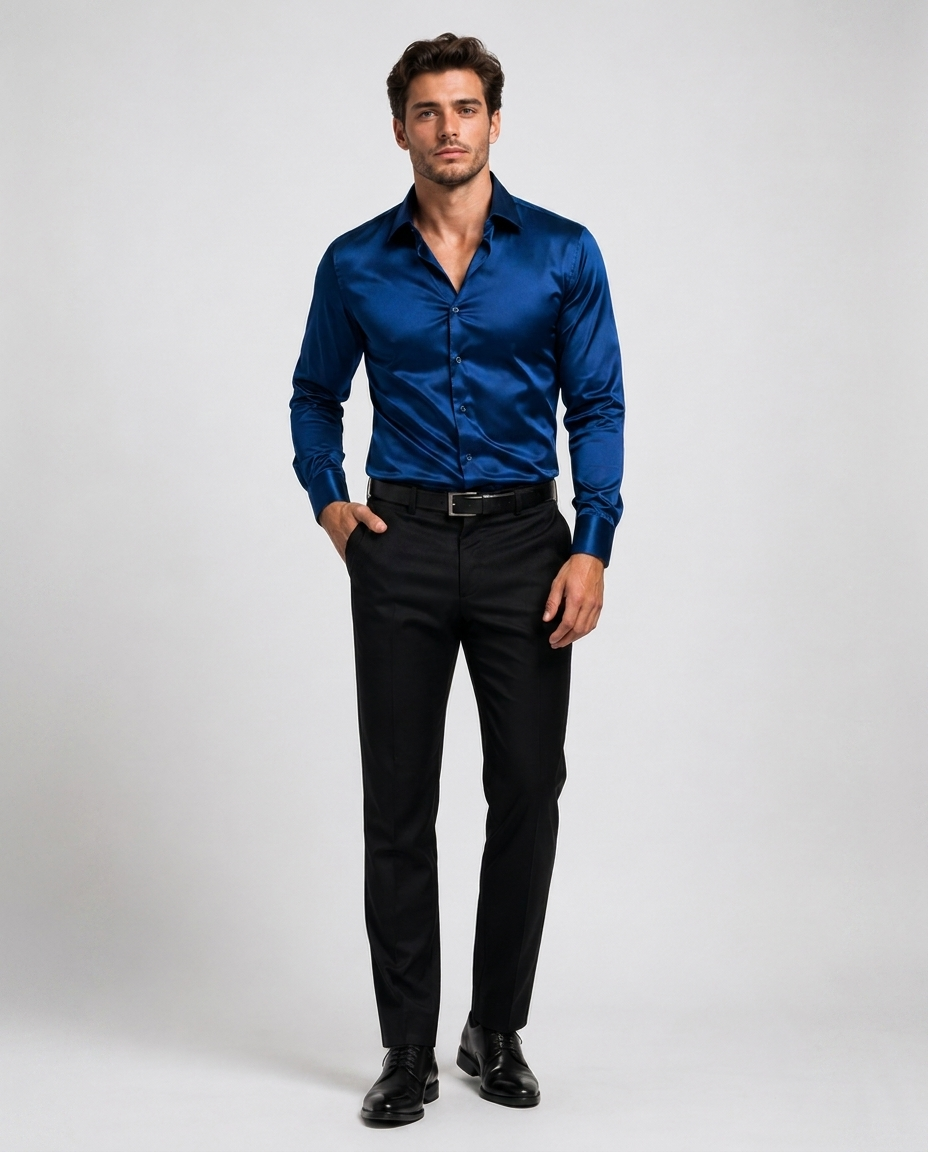 Chemise en Soie pour Homme – Col italien patte boutonnée bureau et cérémonie