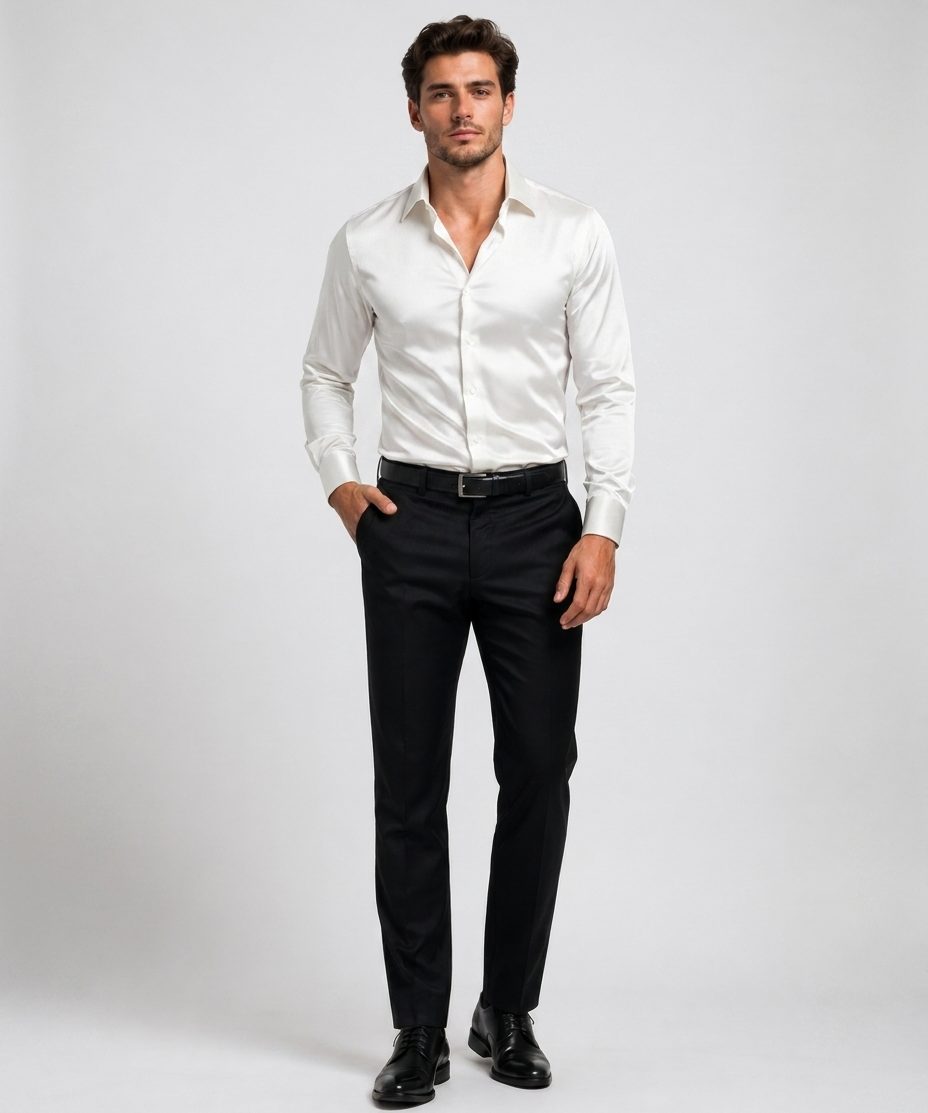 Chemise en Soie pour Homme – Col italien patte boutonnée bureau et cérémonie