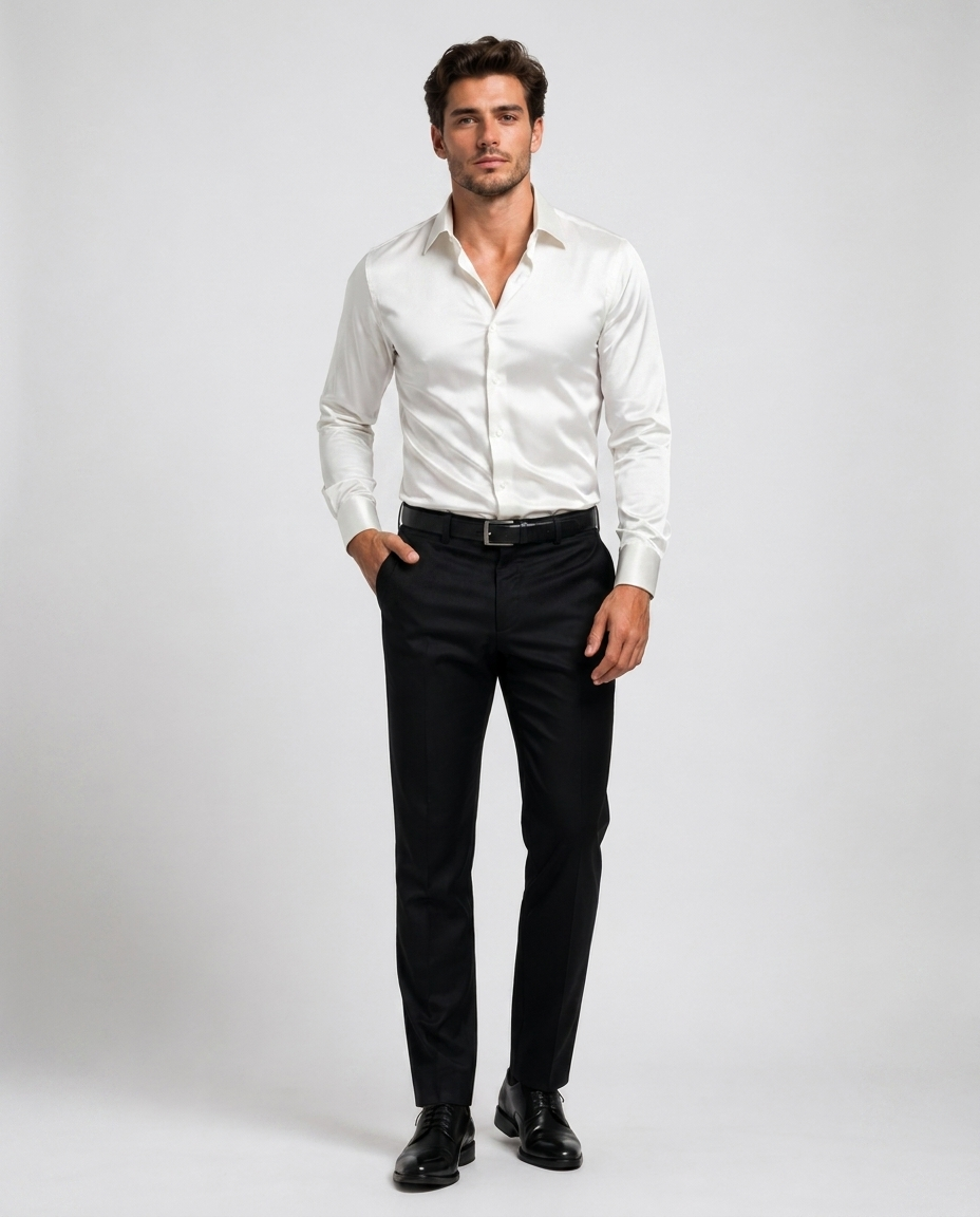 Chemise en Soie pour Homme – Col italien patte boutonnée bureau et cérémonie