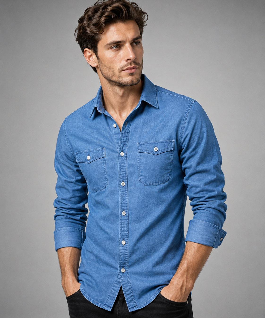 Chemise en denim pour hommes – Manches longues, coupe décontractée, style quotidien