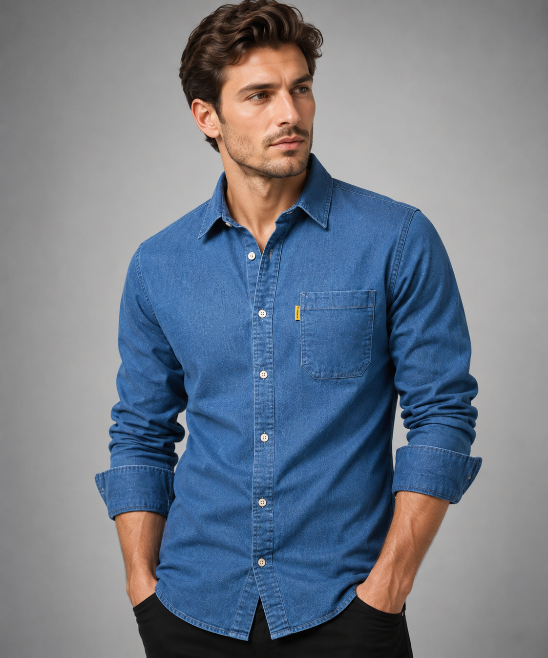 Chemise en denim pour hommes – Manches longues, coupe décontractée, style quotidien
