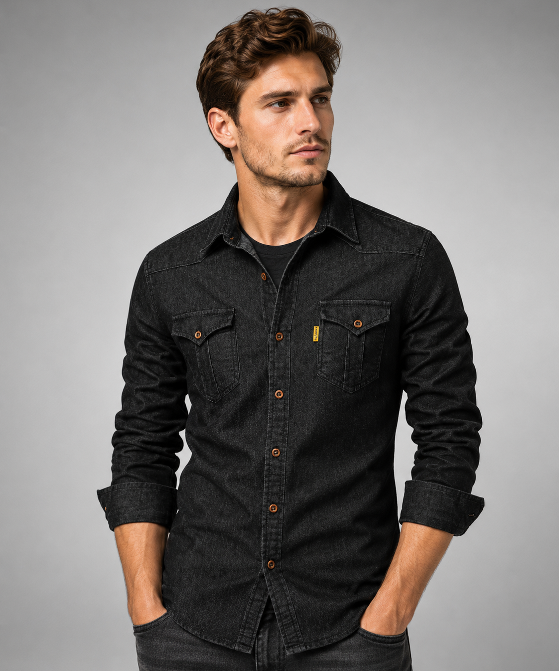 Chemise en denim pour hommes – Manches longues, coupe décontractée, style quotidien