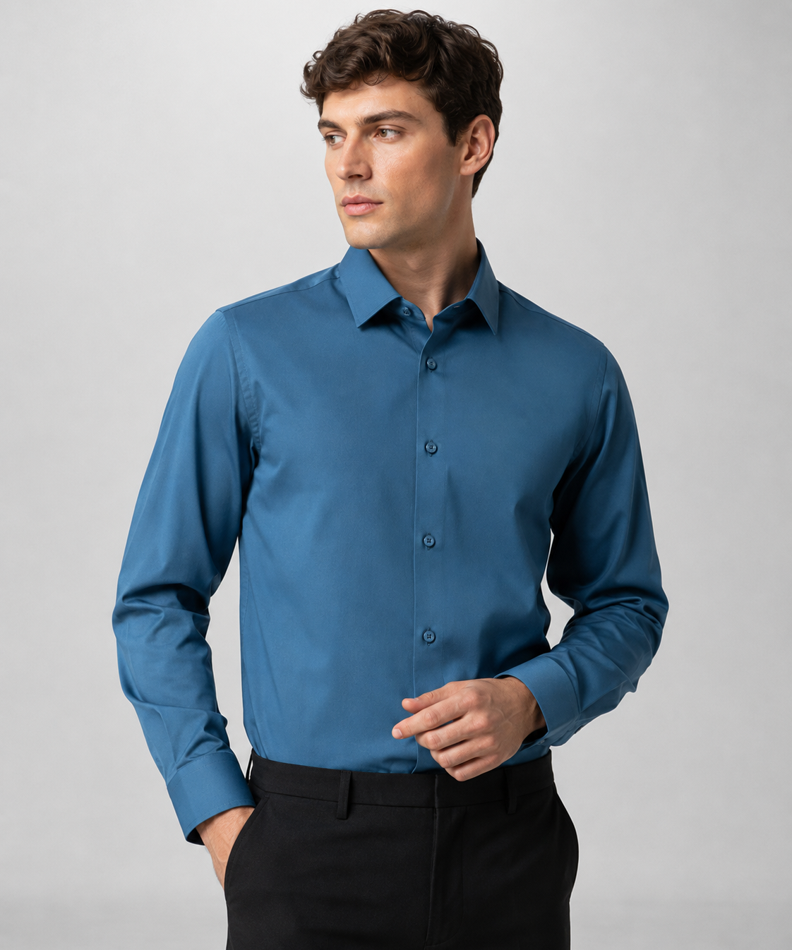 Chemise homme à manches longues, coupe décontractée, sans repassage, quatre saisons