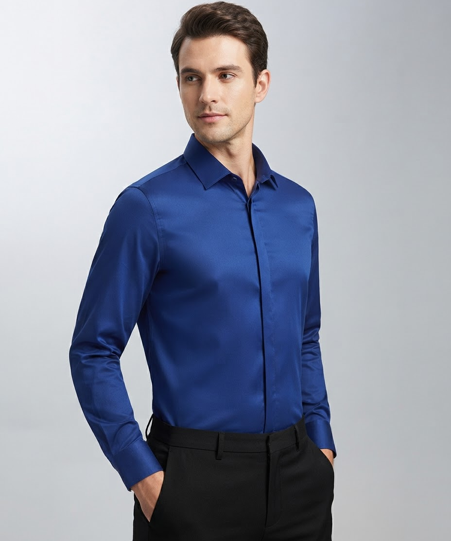 Chemise homme en polyester – Manches longues, coupe slim, style classique, affaires
