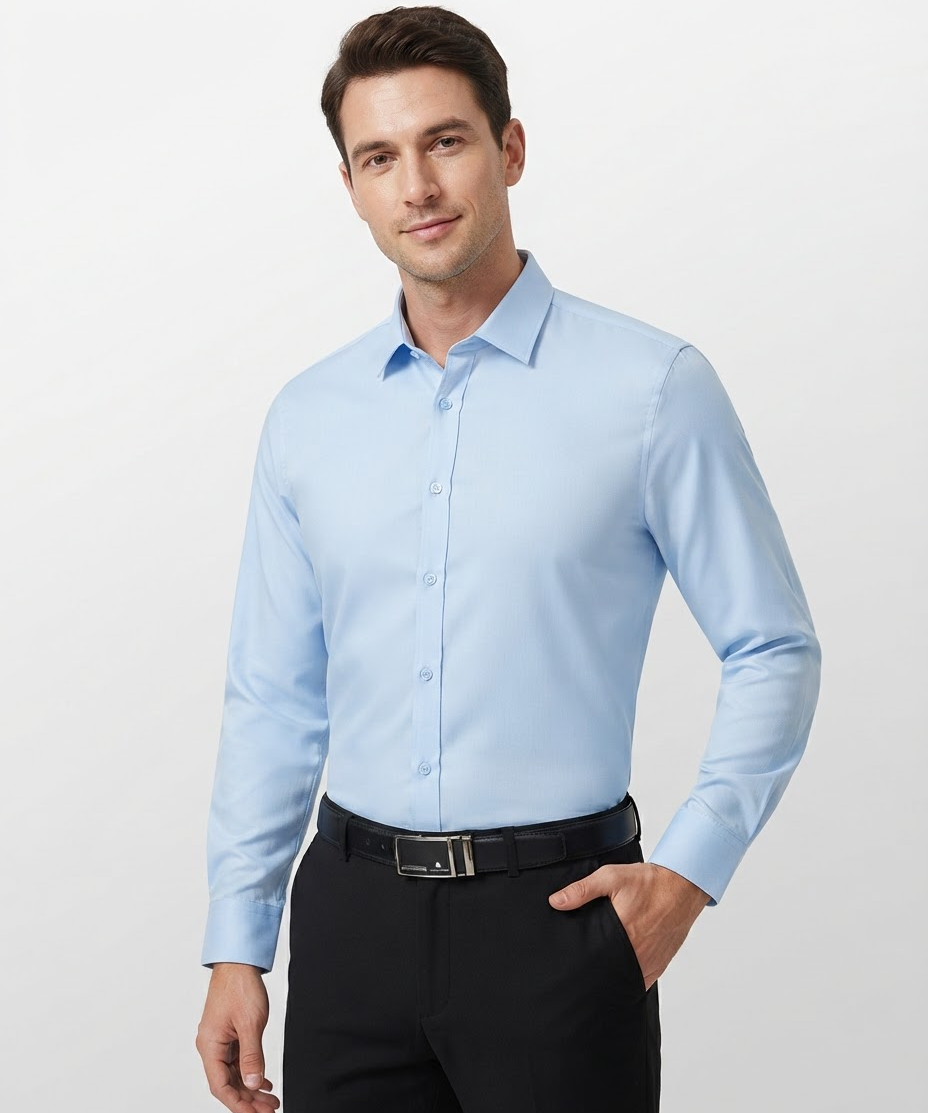 Chemise homme en polyester – Manches longues, coupe slim, style classique, affaires