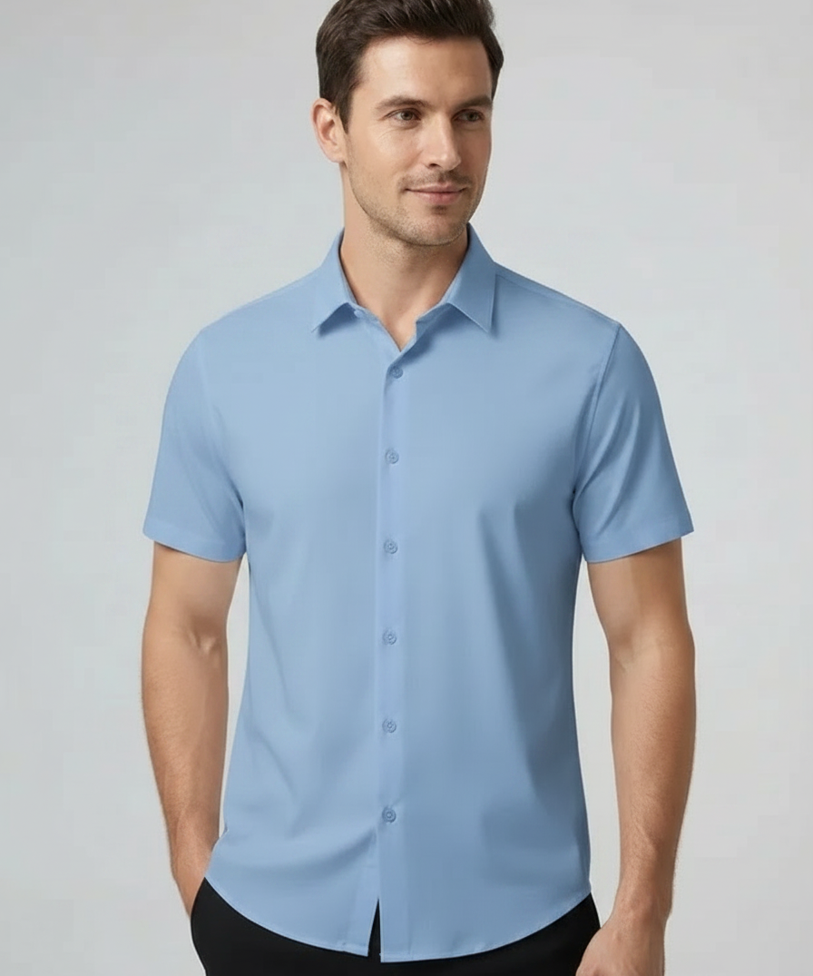 Chemise homme manches courtes – Sans repassage, ouverture complète, été
