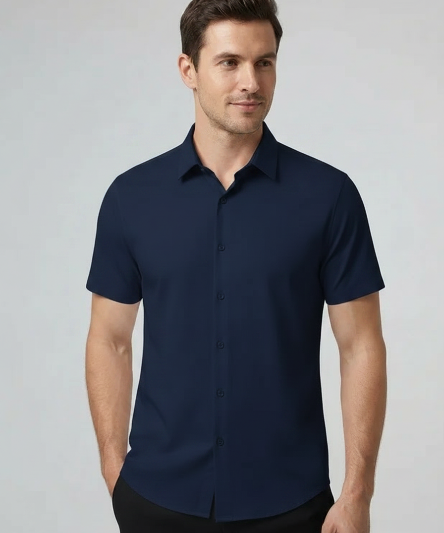 Chemise homme manches courtes – Sans repassage, ouverture complète, été