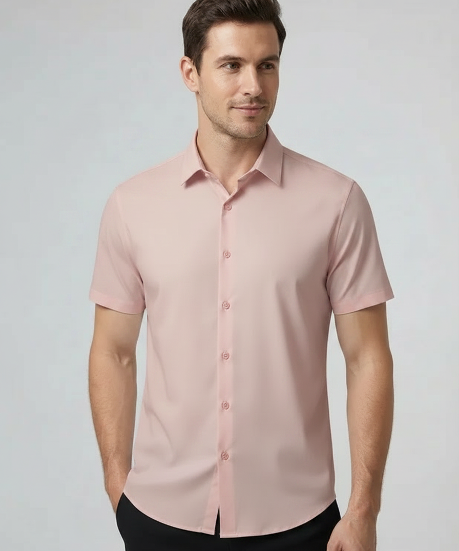 Chemise homme manches courtes – Sans repassage, ouverture complète, été