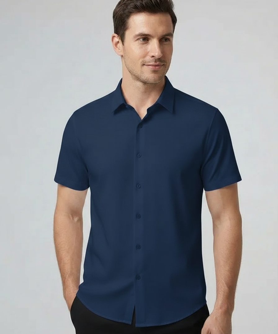 Chemise homme manches courtes – Sans repassage, ouverture complète, été