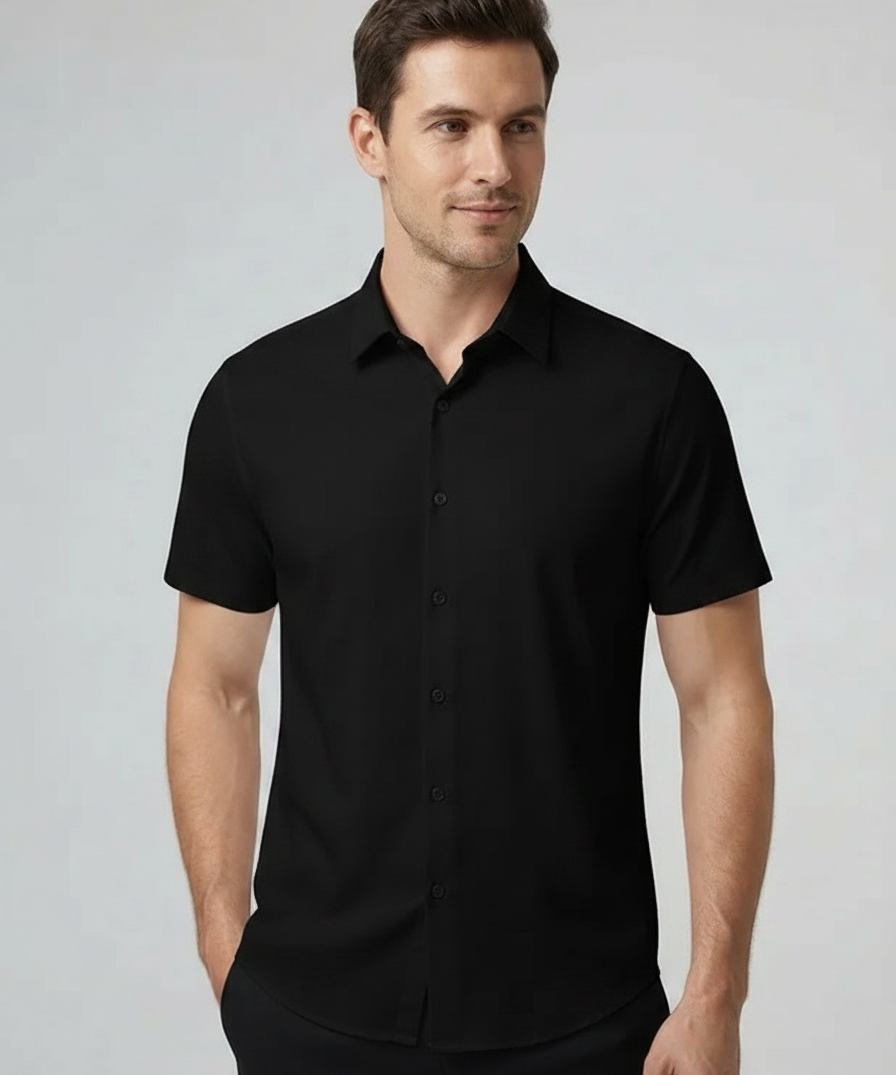 Chemise homme manches courtes – Sans repassage, ouverture complète, été
