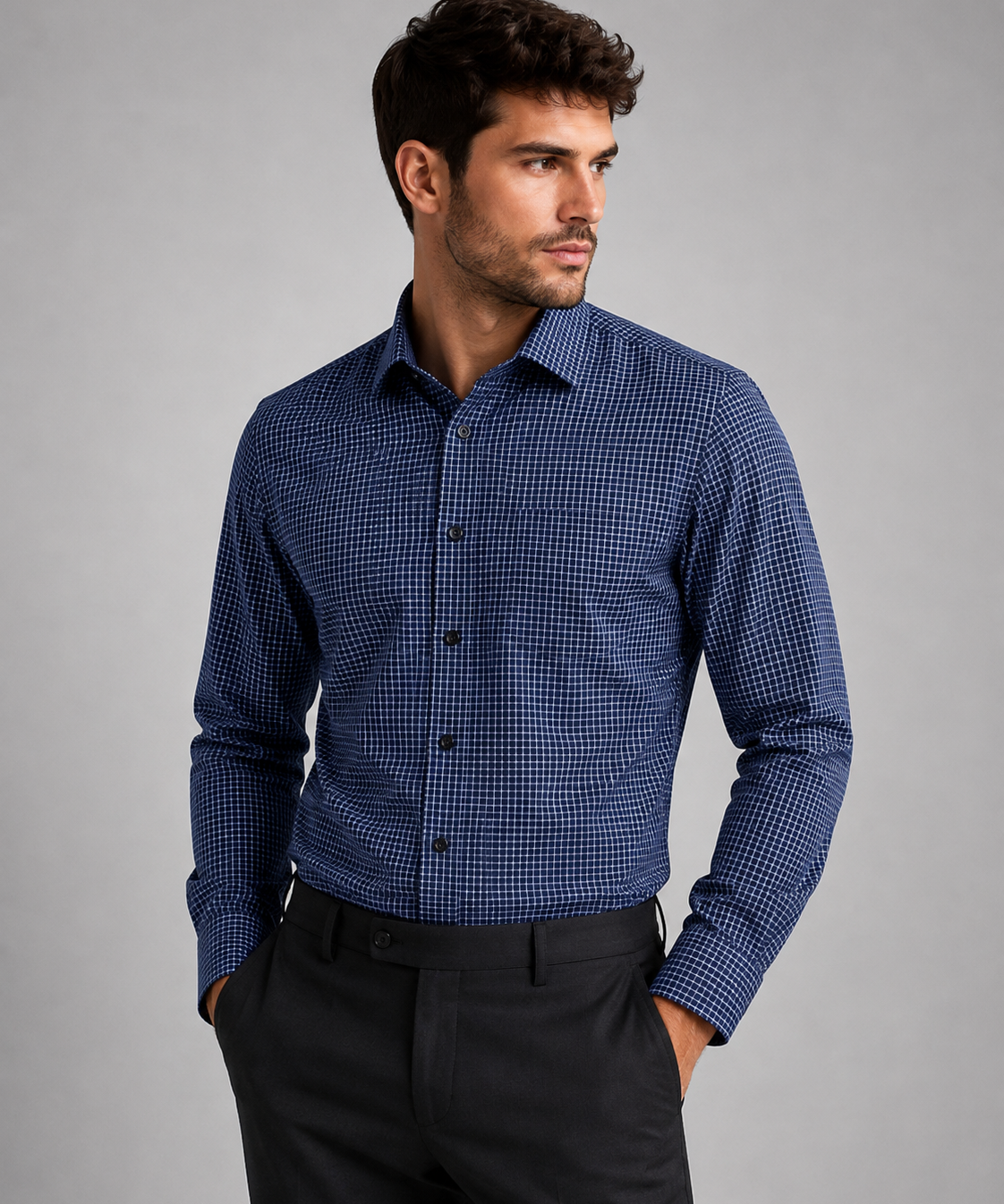 Chemise homme manches longues – Anti-froissement, coupe ajustée, style décontracté