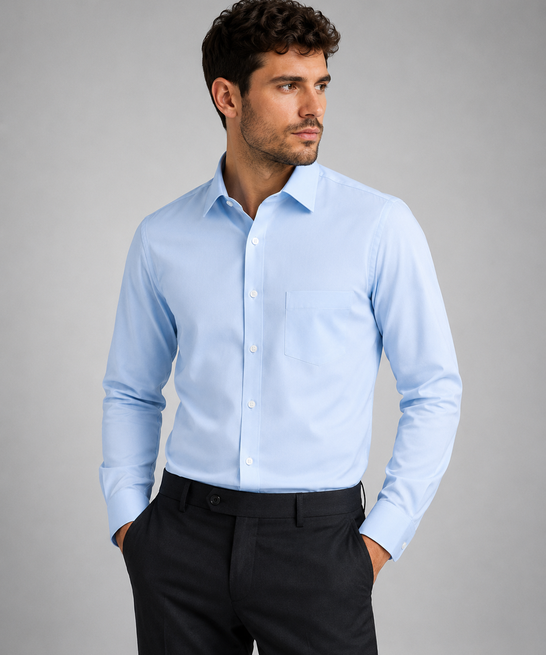 Chemise homme manches longues – Anti-froissement, coupe ajustée, style décontracté