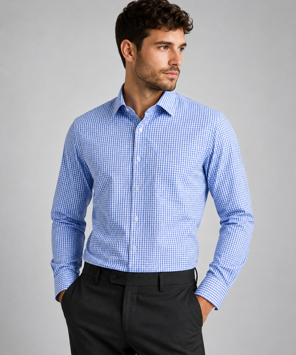 Chemise homme manches longues – Anti-froissement, coupe ajustée, style décontracté