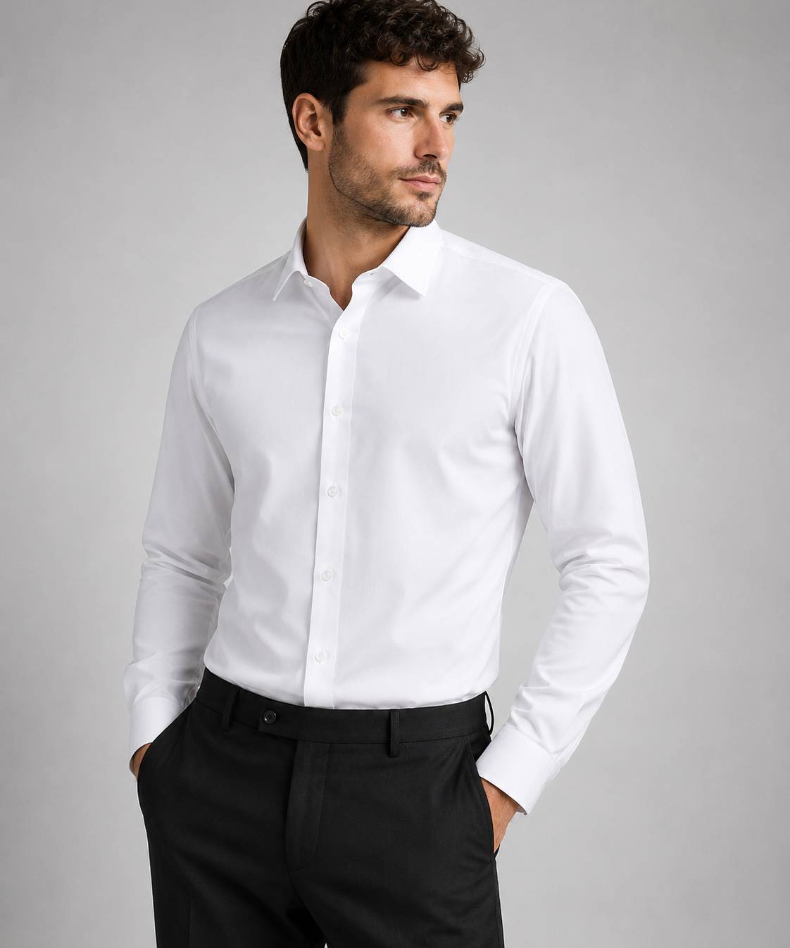 Chemise homme manches longues – Anti-froissement, coupe ajustée, style décontracté