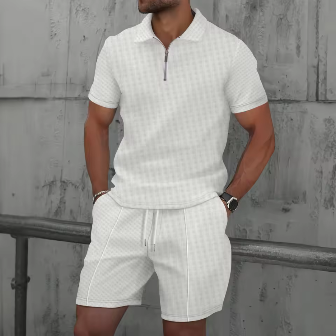 Ensemble Co-Ord - Polo à Col Zippé en Mélange Doux et Shorts à Cordon