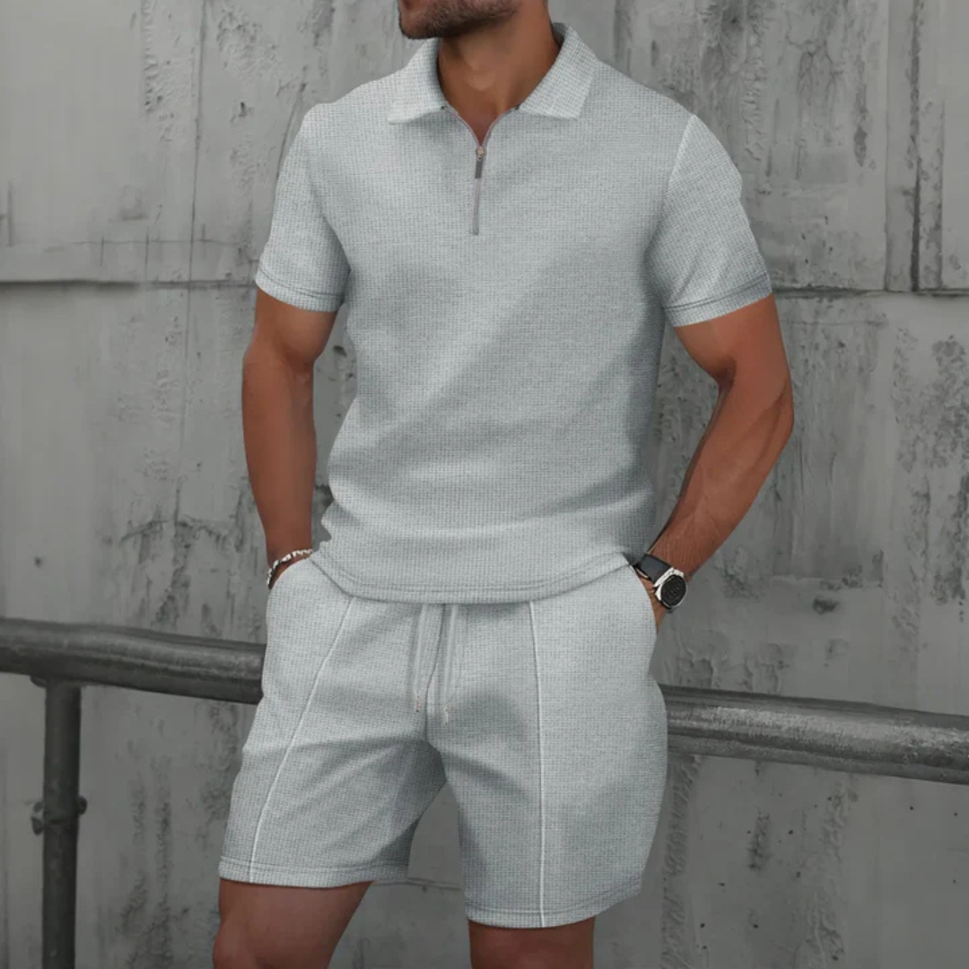 Ensemble Co-Ord - Polo à Col Zippé en Mélange Doux et Shorts à Cordon