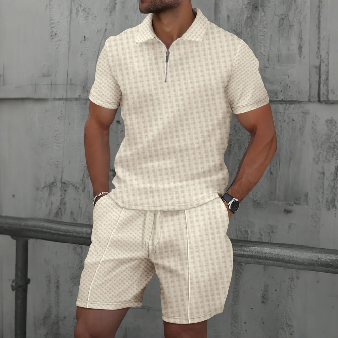Ensemble Co-Ord - Polo à Col Zippé en Mélange Doux et Shorts à Cordon