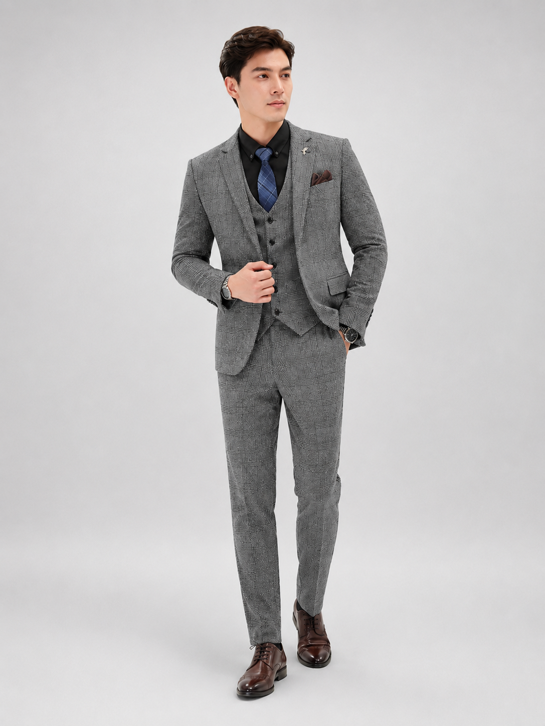 Costume Trois Pièces Coupe Slim – Gilet Ajusté et Pantalon pour Mariage et Cérémonie
