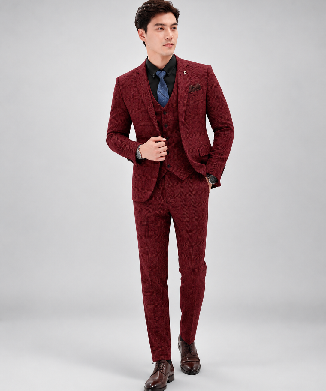 Costume Trois Pièces Coupe Slim – Gilet Ajusté et Pantalon pour Mariage et Cérémonie
