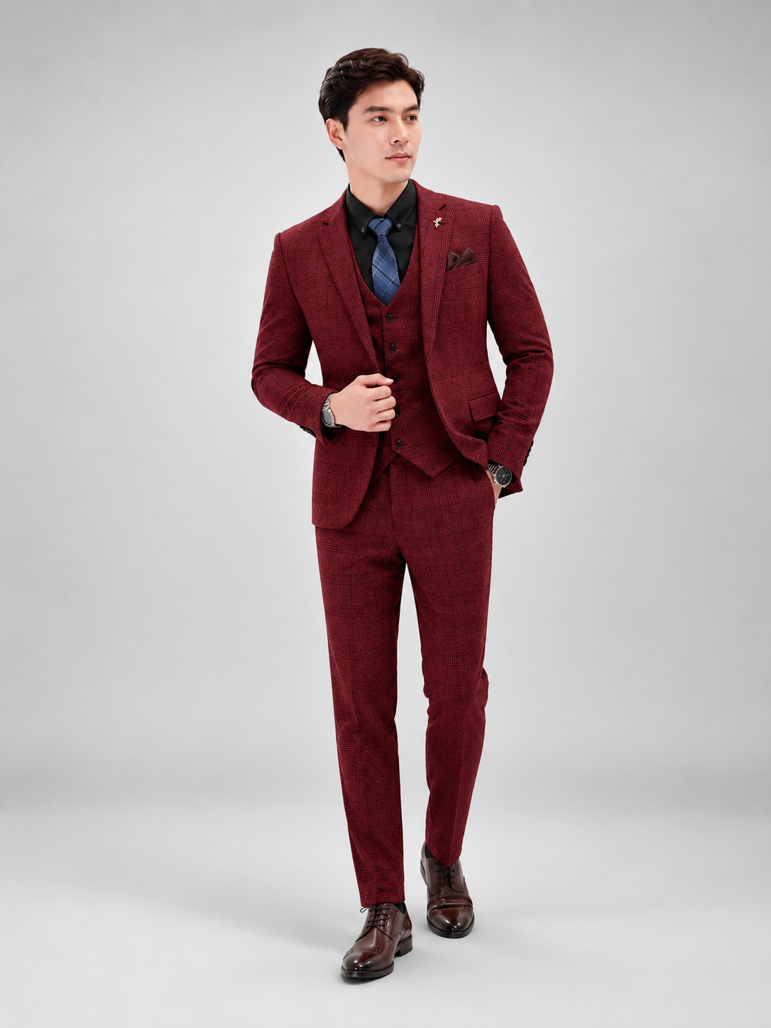 Costume Trois Pièces Coupe Slim – Gilet Ajusté et Pantalon pour Mariage et Cérémonie