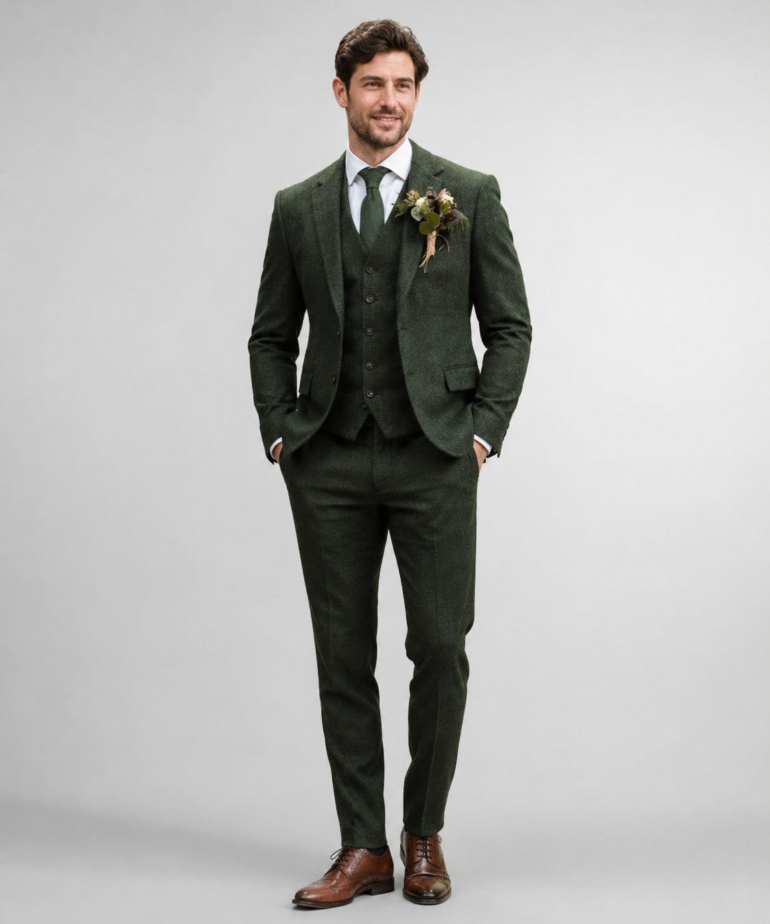 Costume trois pièces homme – Coupe slim, tweed chevron, tenue de cérémonie