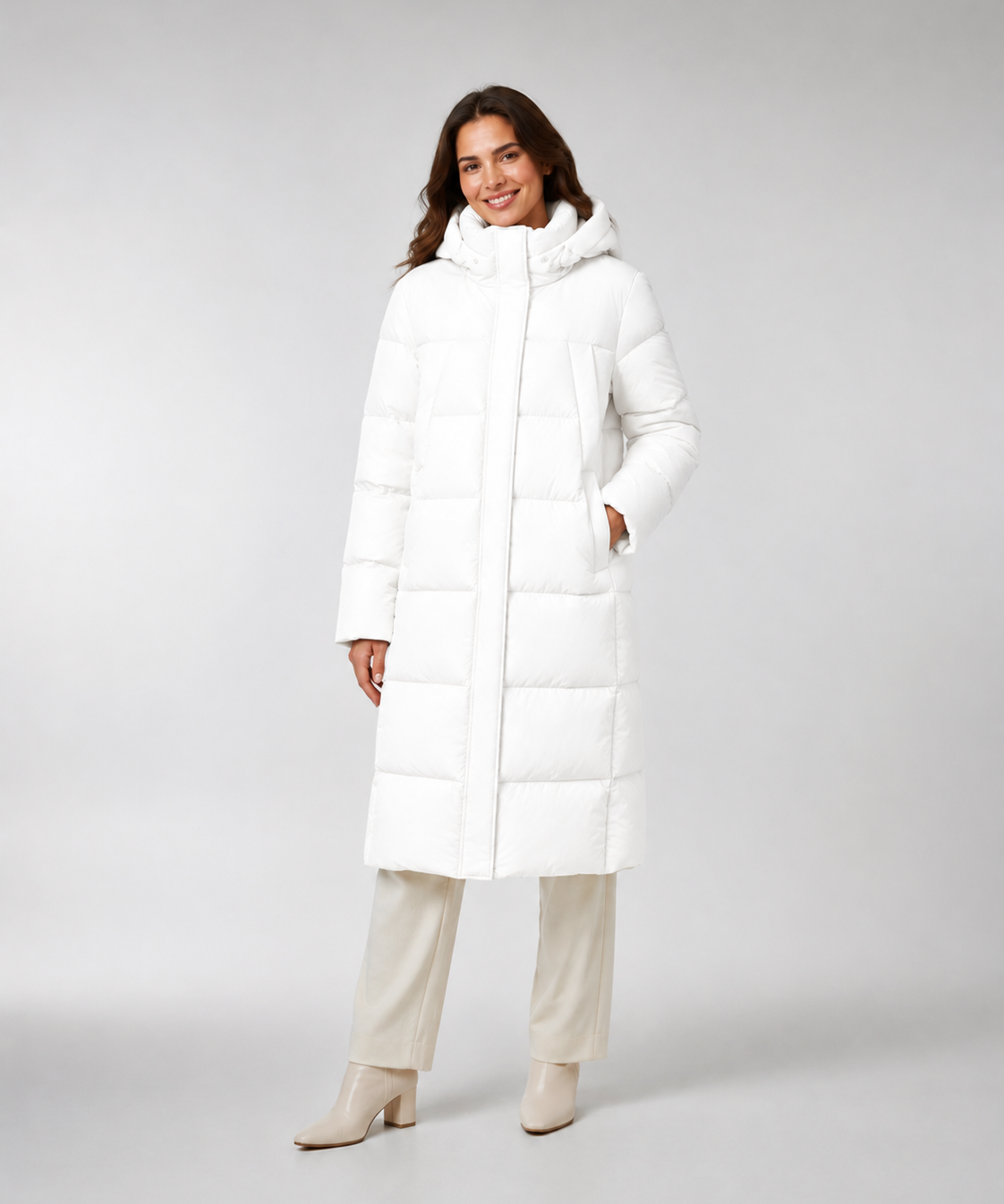 Doudoune Femme – Duvet de Canard, Coupe Longue à Capuche, Hiver