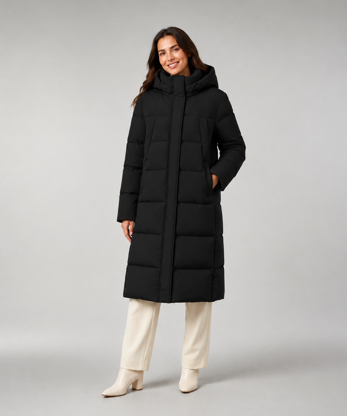 Doudoune Femme – Duvet de Canard, Coupe Longue à Capuche, Hiver