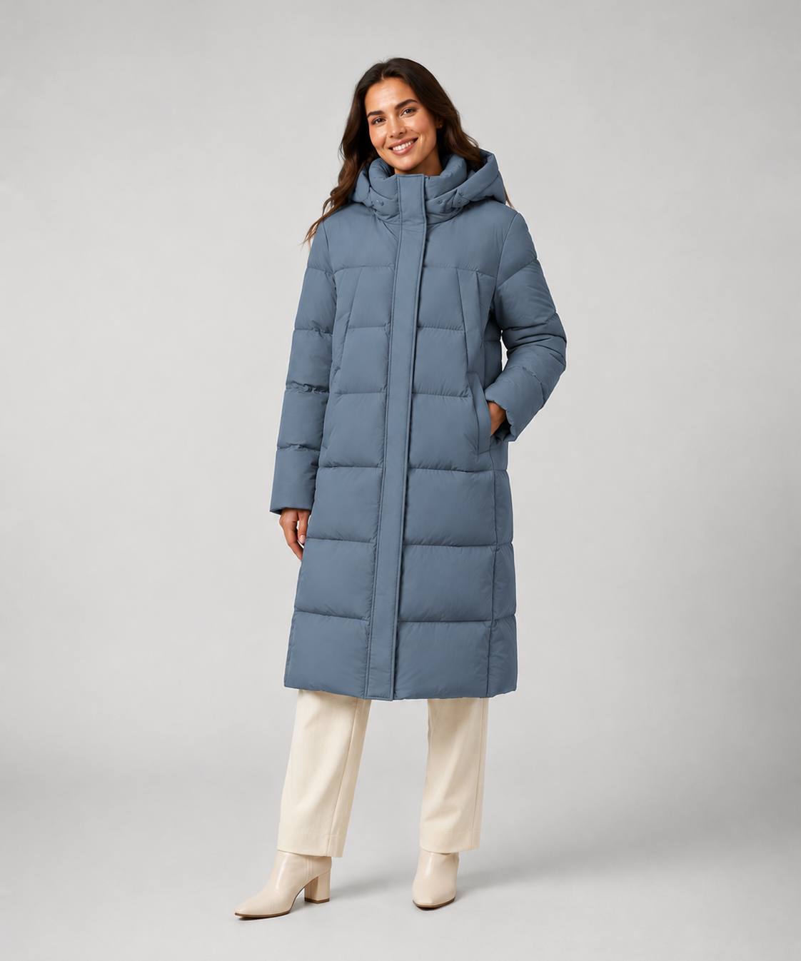 Doudoune Femme – Duvet de Canard, Coupe Longue à Capuche, Hiver