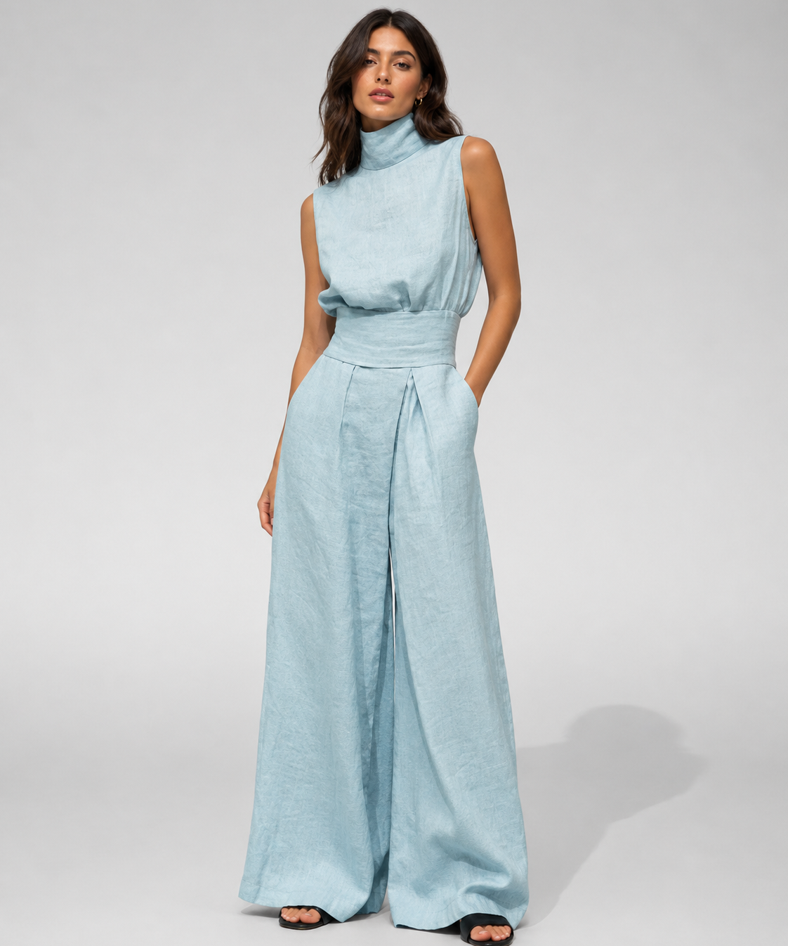 Ensemble Pantalon Large – Mélange Coton et Lin, Coupe Décontractée, Pour le Quotidien
