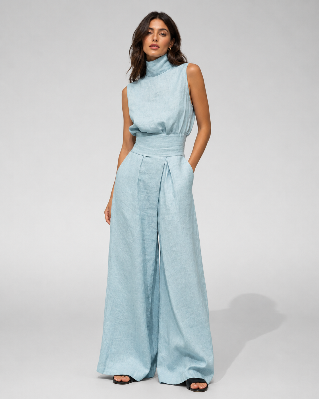 Ensemble Pantalon Large – Mélange Coton et Lin, Coupe Décontractée, Pour le Quotidien