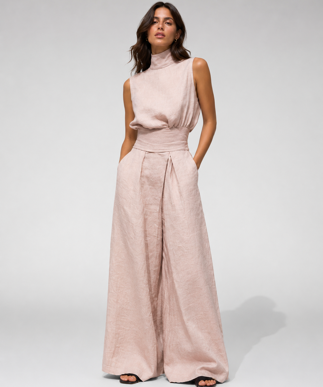 Ensemble Pantalon Large – Mélange Coton et Lin, Coupe Décontractée, Pour le Quotidien